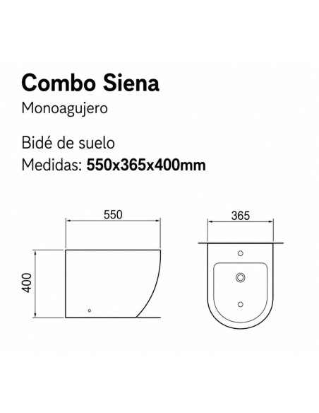 Combo Inodoro Largo Mochila Y Bidet Triple agujero Siena